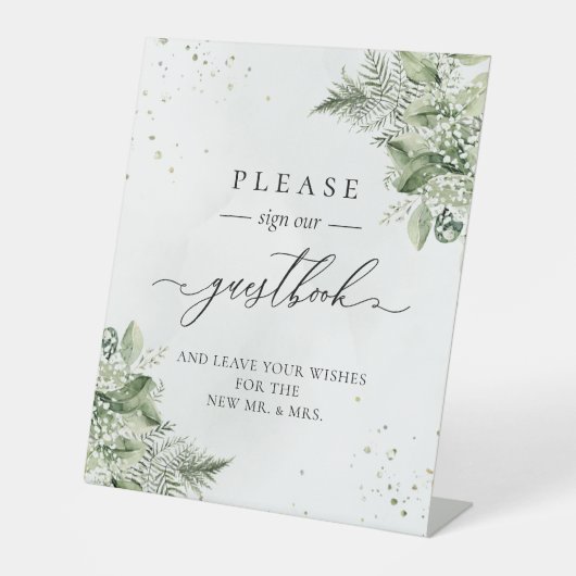 Signe De Table Sage Green Foliage Botanique Mariage Livre d'or (Recto)