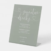 Signe De Table Sage Green Heart Script Mariage Signature Boissons (Recto)