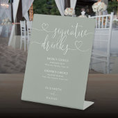 Signe De Table Sage Green Heart Script Mariage Signature Boissons