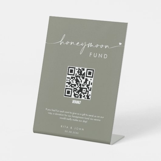 Signe De Table Sage Green Honmoon Fund Cash QR Code Mariage (Recto)