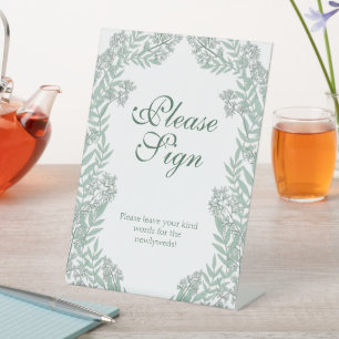 Signe De Table Sage Green Mariage Vintage Botanique Livre d'Invit