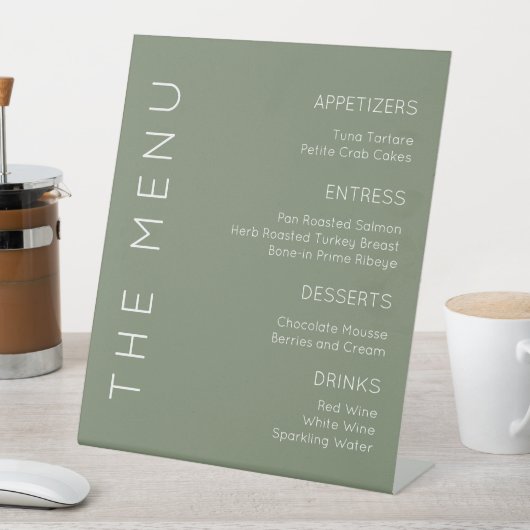 Signe De Table Sage Green Menu Sign, Menu Moderne Sign (In SItu)