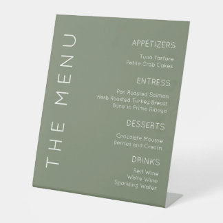 Signe De Table Sage Green Menu Sign, Menu Moderne Sign