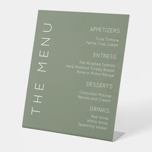Signe De Table Sage Green Menu Sign, Menu Moderne Sign (Recto)