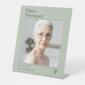 Signe De Table Sage Green Modern Funeral Photo Table Sign (Recto)