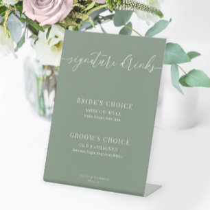 Signe De Table Sage Green Moderne Élégant Mariage Signature Boiss