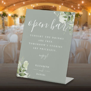 Signe De Table Sage Green Moderne Élégant Verdure Floral Open Bar