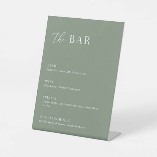 Signe De Table Sage Green Moderne Mariage Élégant Le Bar Menu (Recto)