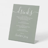 Signe De Table Sage Green Signature Script Mariage Boissons Menu (Recto)