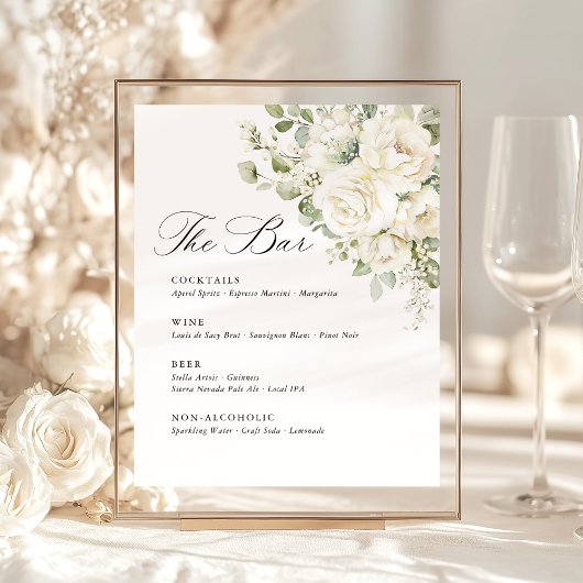 Signe De Table Sage Green White Floral Elegant Wedding Bar Menu
