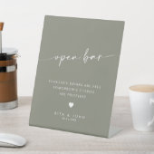 Signe De Table Sage moderne vert Script Open Bar Mariage Sign (In SItu)