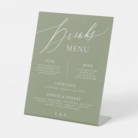 Signe De Table Sage White Calligraphy Mariage Bar Drink Menu (Recto)