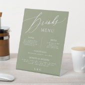 Signe De Table Sage White Calligraphy Mariage Bar Drink Menu (In SItu)