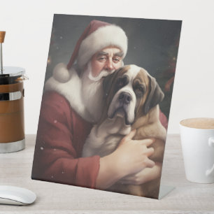 Signe De Table Saint Bernard avec le Père Noël Fête de Noël