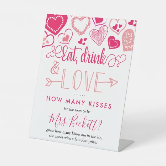 Signe De Table Saint Valentin Fête des mariées Combien de baisers (Recto)