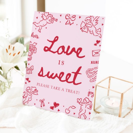 Signe De Table Saint-Valentin Moderne Dessinée à la Main Rose L'A