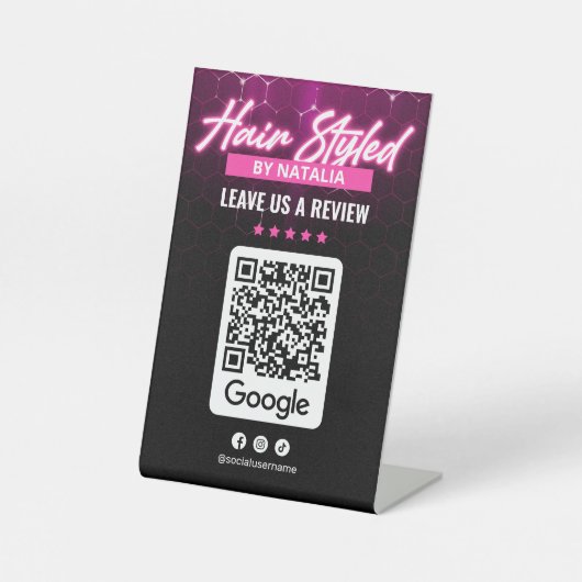 Signe De Table Salon de cheveux rose moderne Google Avis QR Code (Recto)