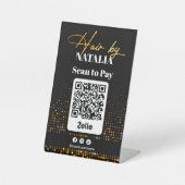 Signe De Table Salon de coiffure élégant Black Gold Code QR de pa (Recto)