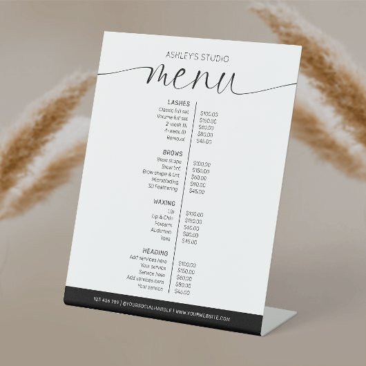 Signe De Table Salon de coiffure noir et blanc minimum Menu Prix
