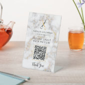 Signe De Table Salon des cheveux Marbre noir Ciseau or QR Examen (In SItu)