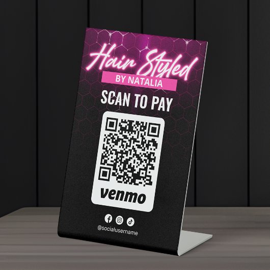 Signe De Table Salon des cheveux rose Venmo Scan QR Code Paiement