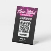Signe De Table Salon des cheveux rose Venmo Scan QR Code Paiement (Recto)