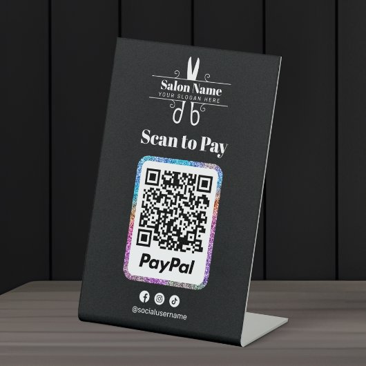 Signe De Table Salon Pailleté Moderne Scan pour Payer Code Qr Pay