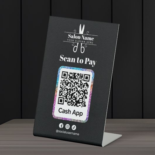 Signe De Table Salon Pailleté Moderne Scannez pour Payer Code Qr