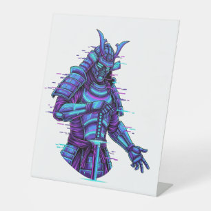Signe De Table Samouraï Cyberpunk dans une Lueur Néon