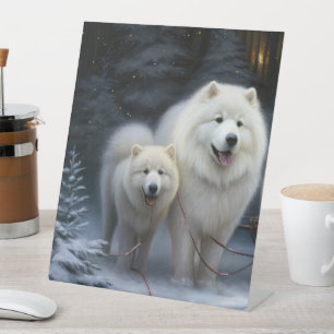 Signe De Table Samoyède Neigeux Traîneau Décor de Noël