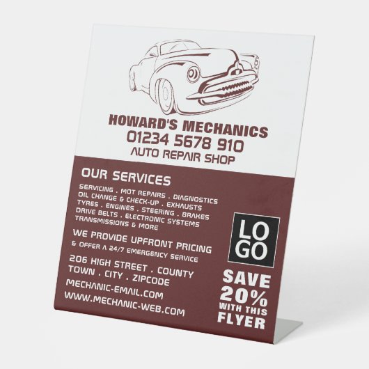 Signe De Table Sangria classique, mécanique automobile/réparation (Recto)