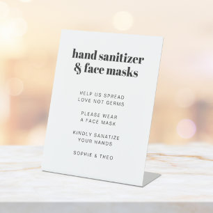 Signe De Table Sanitizer et masques faciaux   Moderne Mariage rét