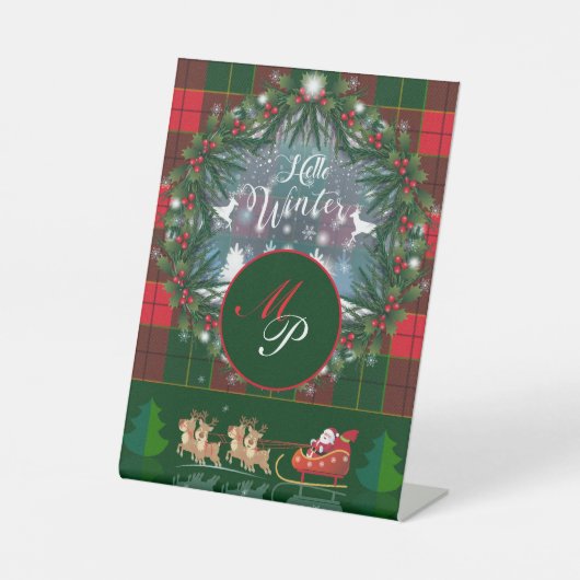 Signe De Table Santa Claus en traîneau à chiens conduit par des r (Recto)