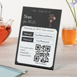 Signe De Table Scan en noir et blanc pour le code QR Wi‑Fi Wi‑F