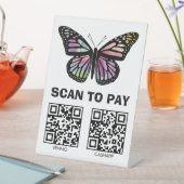 Signe De Table SCAN POUR PAYER CODES QR Papillon Aquarelle Person (In SItu)
