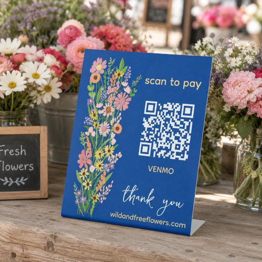 Signe De Table SCAN POUR PAYER QR Fleuriste Fleurs peintes à la m