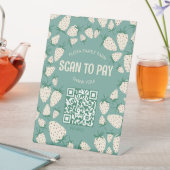 Signe De Table SCAN POUR PAYER QR White Strawberry Pineberry SUR (In SItu)