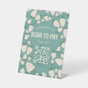 Signe De Table SCAN POUR PAYER QR White Strawberry Pineberry SUR