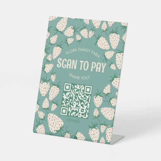 Signe De Table SCAN POUR PAYER QR White Strawberry Pineberry SUR (Recto)