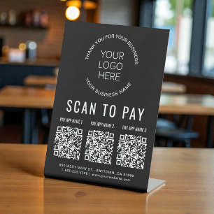 Signe De Table Scan to Pay 3 Codes QR Logo Entreprise Noir