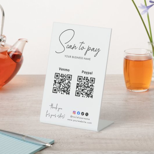 Signe De Table Scan To Pay Business Logo Qr Code (In SItu)