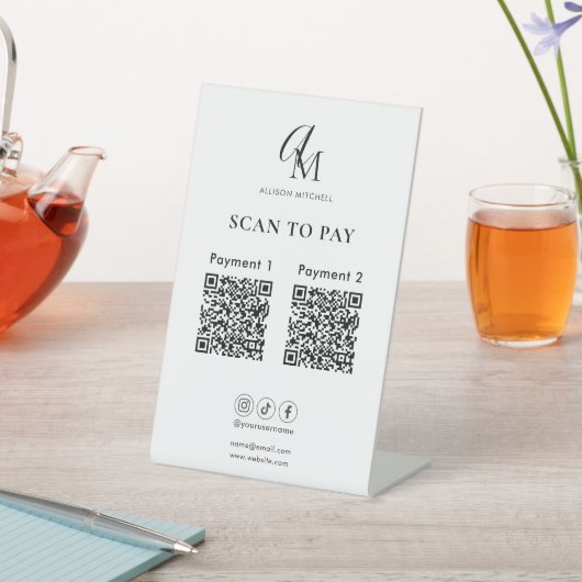 Signe De Table Scan To Pay Business Qr Code Script Monogram (In SItu)