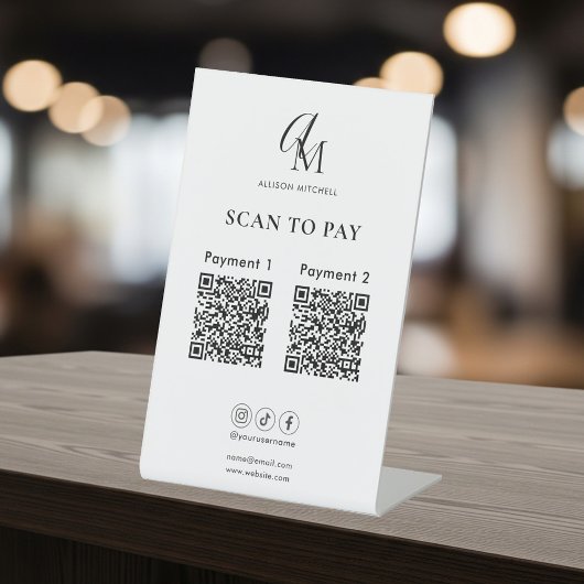 Signe De Table Scan To Pay Business Qr Code Script Monogram