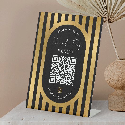 Signe De Table Scan To Pay QR Code Black & Gold Salon Shop