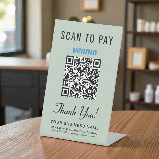 Signe De Table Scan to Pay Venmo QR Code Sage Green