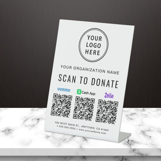 Signe De Table Scanner pour faire un don Venmo Zelle CashApp Code