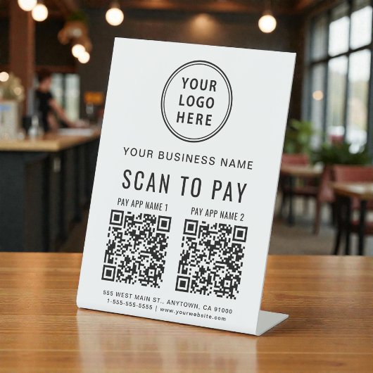 Signe De Table Scanner pour payer 2 codes QR Logo d'entreprise
