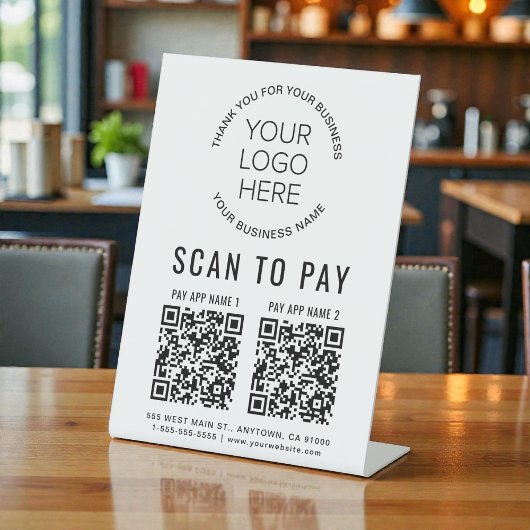 Signe De Table Scanner pour payer 2 codes QR Logo d'entreprise