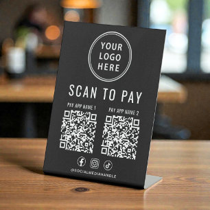 Signe De Table Scanner pour payer 2 codes QR Logo d'entreprise No