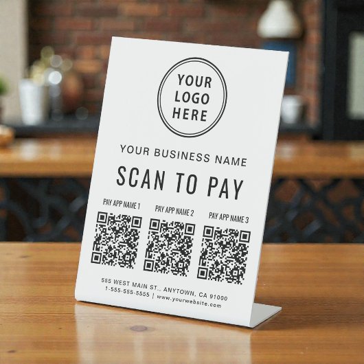 Signe De Table Scanner pour payer 3 Logo d'entreprise de codes QR